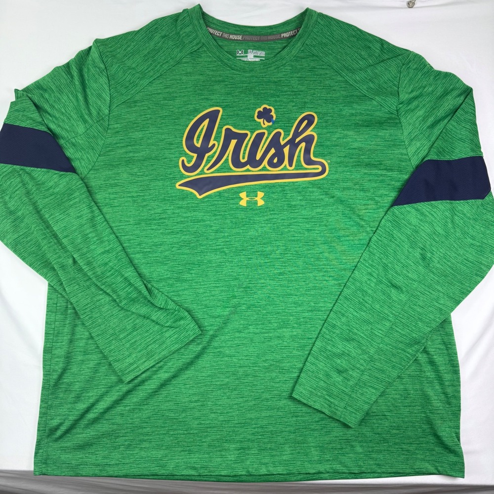 Under Armour Notre Dame Irish HeatGear Shirt Mens 2XL Green Long Sleeve Loose